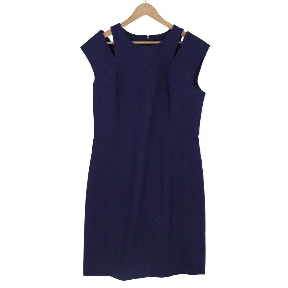 Banana Republic Dress Womens 16 Tall Sheath Navy Blue Cutout Shoulder Excellent